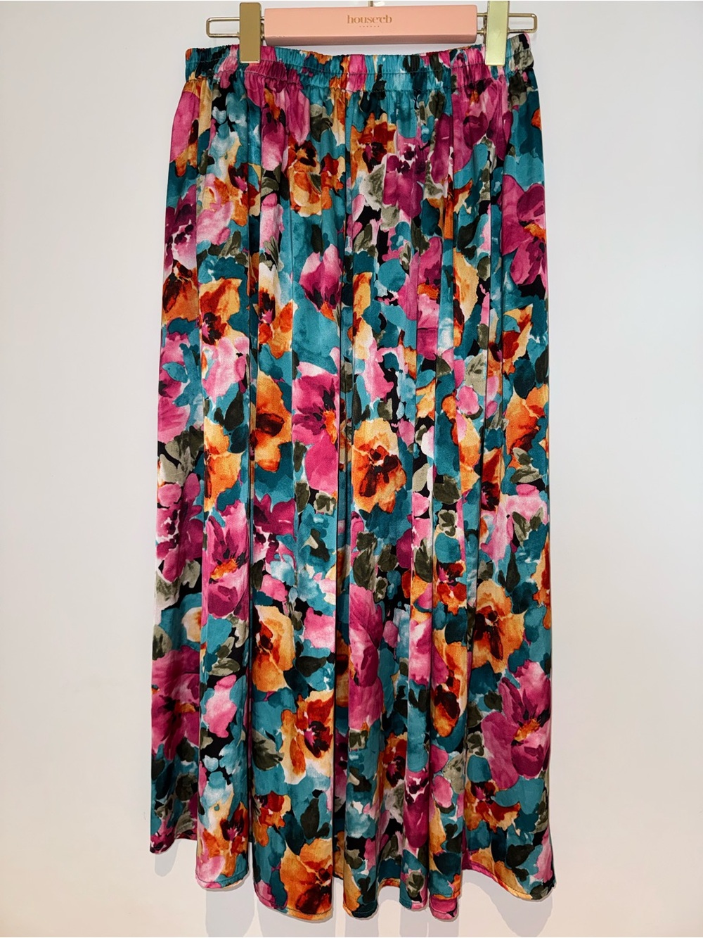 Floral Midi Skirt in Teal and Pink